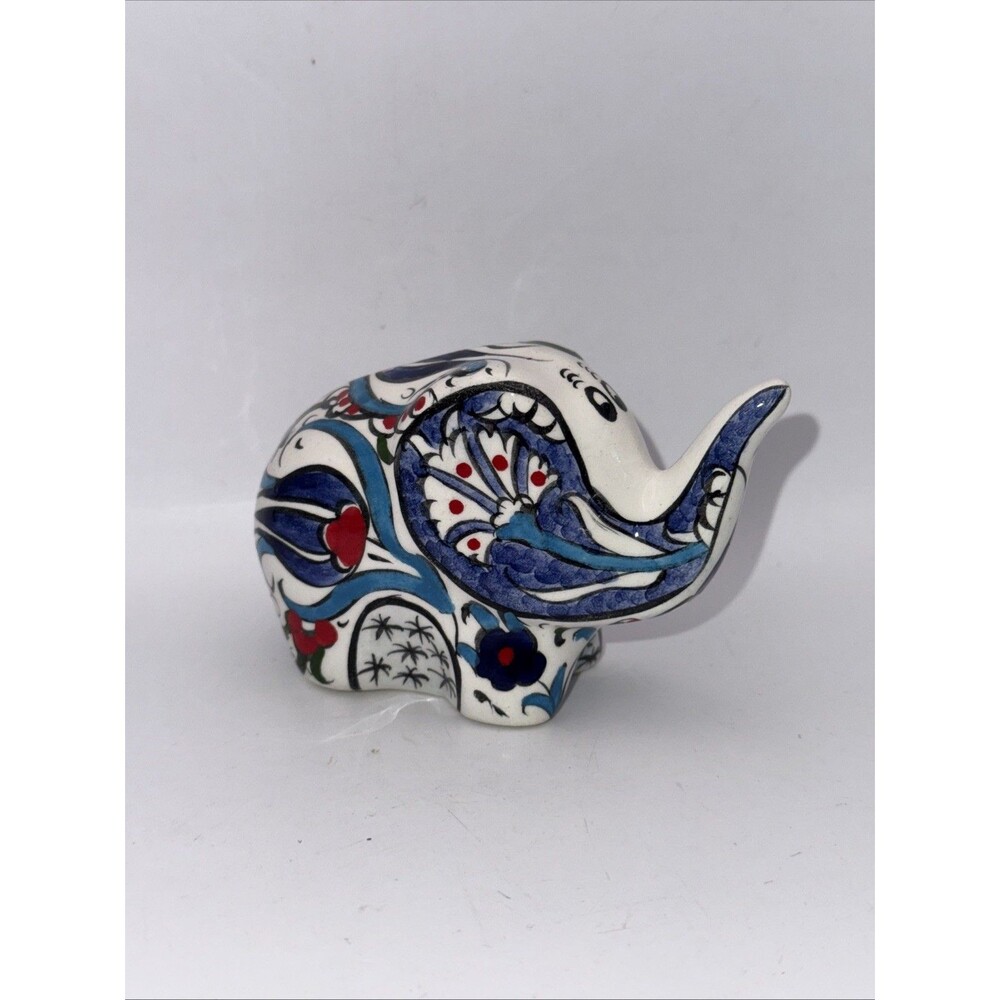 Vintage La Maison Ottomane Hand Painted Floral Ceramic Elephant Figurine